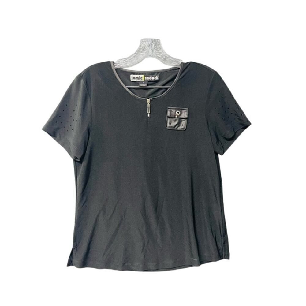 Jamie Sadock Black Short Sleeve Top Blouse Size S